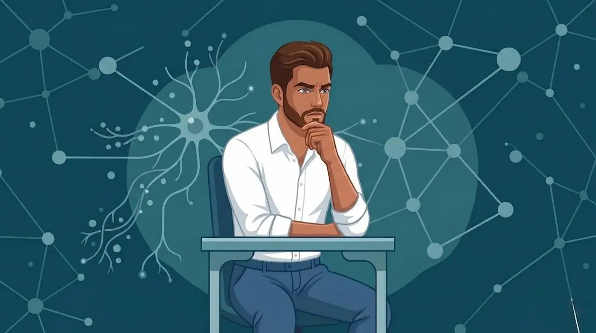 رسم توضيحي يظهر الشاب في حالة تفكير وحيرة للوقوف على الحقيقة الطبية حول تأثير العادة السرية على الانتصاب والقذف.