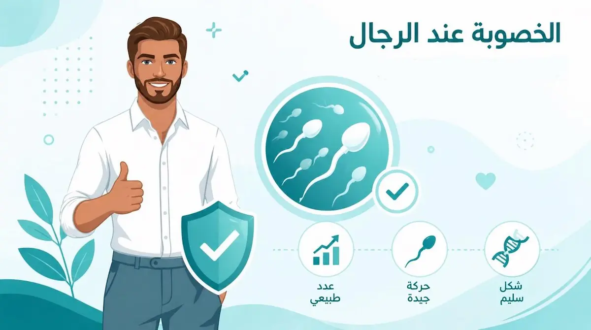 رسم توضيحي يظهر الشاب العربي بصحة جيدة وابتسامة واثقة، يرمز لاستعادة الحيوية وتحسين خصوبة الرجل طبيعياً.