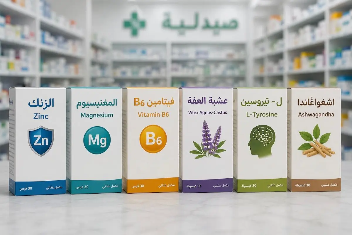 مجموعة من المكملات الغذائية المختارة (مثل فيتامين B6 والزنك) التي تساعد في خفض مستويات هرمون البرولاكتين المرتفعة لدى الرجال.