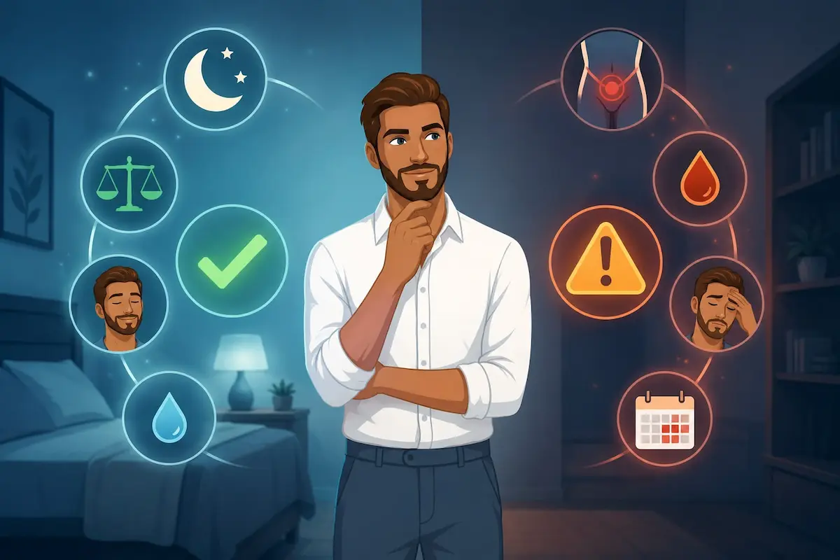 رسم توضيحي يصور الشاب بملامح مطمئنة لمناقشة ظاهرة الاحتلام عند الرجال وتوضيح متى تعتبر علامة صحية طبيعية.