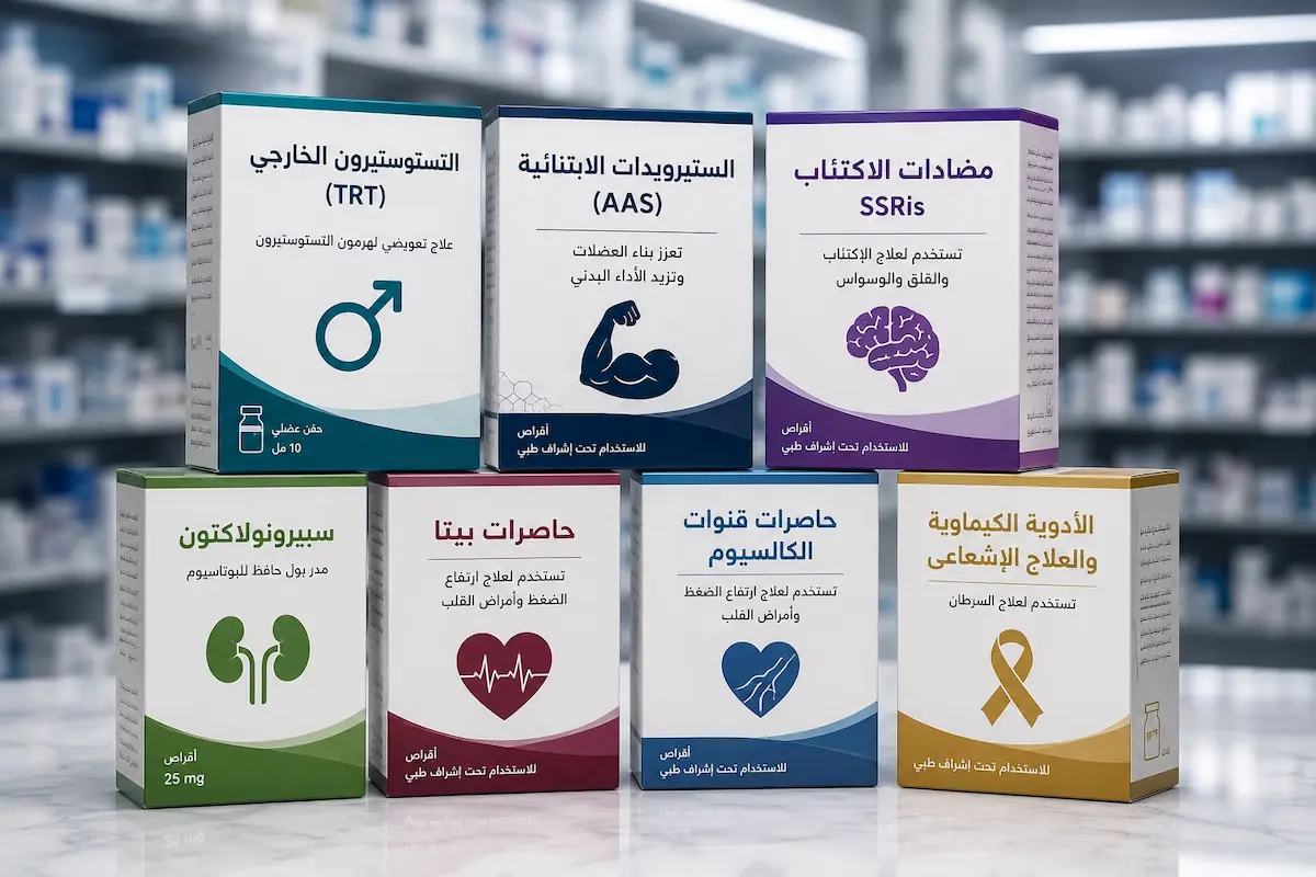 لقطة فوتوغرافية لعلب أدوية مختلفة لمناقشة تأثيرها العلمي على خصوبة الرجل وإنتاج الحيوانات المنوية.