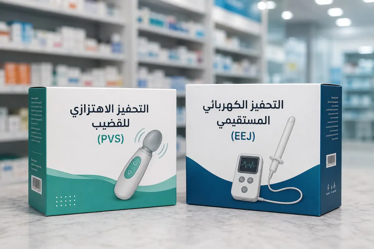 لقطة فوتوغرافية لأجهزة التحفيز الاهتزازي (PVS) والتحفيز الكهربائي (EEJ) لمناقشة الدليل العلمي لاختيار علاج انعدام القذف المناسب عند الرجال.