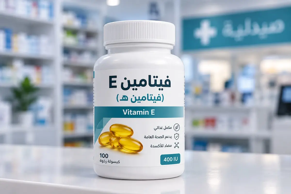 رسم توضيحي لعلب مكملات فيتامين E لمناقشة مقال فيتامين هـ والصحة الجنسية عند الرجال وتأثيره على الخصوبة.